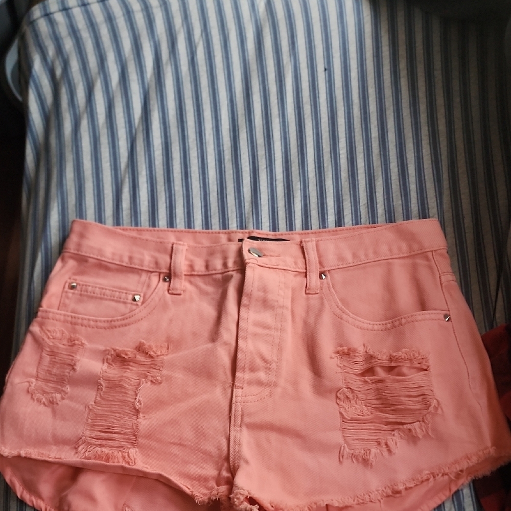 Forever 21 Pink Distressed Jean Shorts